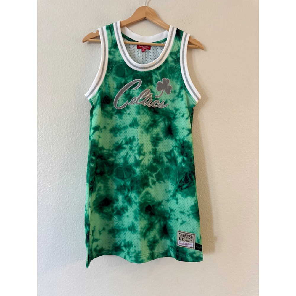 Mitchell & Ness Boston Celtics Tie Dye Jersey Dress XS Green Silver Excellent